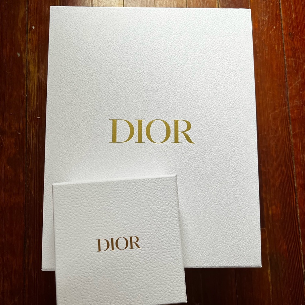 Dior 2 Designer White and Gold Gift Boxes w original packaging, card, ribbon